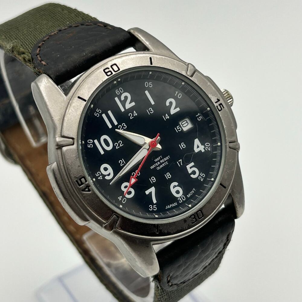 Puritan Field Men's Watch Black Dial Green Fabric Band Working New Battery - Picture 3 of 8